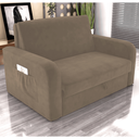 Ver imagem 1 de Sofá-Cama Baú Lyon Veludo Cappuccino 140cm com Bolso Lateral e Alça Frontal para Sala