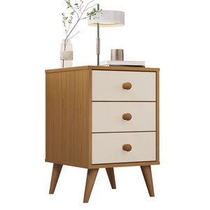 Mesa de Cabeceira 3 Gavetas Mdf Retro Pés em Madeira Agata:nature Off White