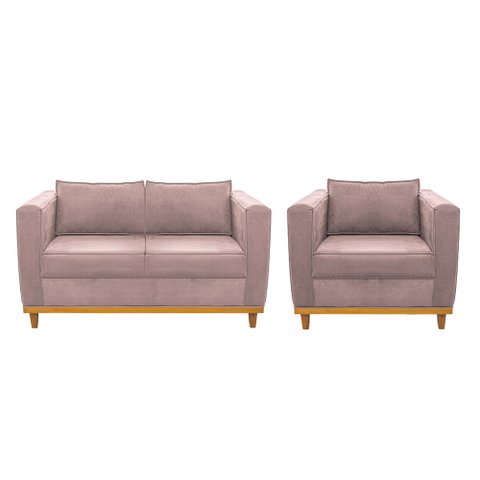 Kit Sofá 2 Lugares e Poltrona Europa Linho Rosê - Am Decor