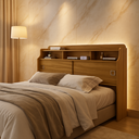 Ver imagem 1 de Cabeceira Box Jessica Nature para Colchão Queen 160cm com 2 Portas Nichos e Prateleiras para Quarto