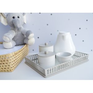 Kit Higiene Porcelanas Unissex Cinza Bebê Térmica Quarto Maternidade Decoração