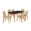Ver imagem 1 de Mesa Jantar Luxo Jade 160x90cm Preto com 6 Cadeiras Estofadas Veludo Bege Base Madeira Maciça Mel