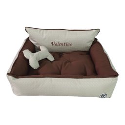 Cama M Bege e Marrom Pet Colchão para Cachorro Caminha M Caes e Gatos Personalizada com Nomes - 1