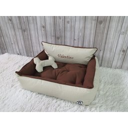 Cama M Bege e Marrom Pet Colchão para Cachorro Caminha M Caes e Gatos Personalizada com Nomes - 3