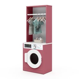 Lavanderia Mini Maquina de Lavar Infantil Brinquedo com Cabideiro Diana - Branco com Rosa - 3