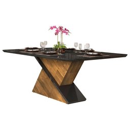 Mesa Jantar 8 Lugares Tampo Madeira Chanfrado Carvalho Preto - 1