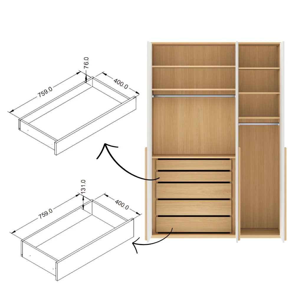 Guarda Roupa Solteiro 3 Portas de Mdf 18mm Quater Linha Join - 7