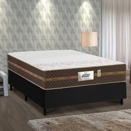 Cama Box Casal Colchão Molas Flora Gazin + Box Sintético 52x138x188 Preto - 2