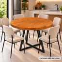 Ver mais imagens de Mesa de Jantar Redonda 110cm em Madeira Maciça Estilo Industrial 6 Lugares Marcenariapontochic