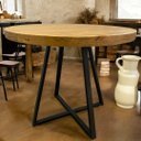 Ver imagem 4 de Mesa de Jantar Redonda 110cm em Madeira Maciça Estilo Industrial 6 Lugares Marcenariapontochic