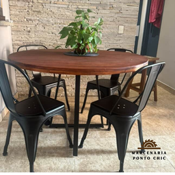 Mesa de Jantar Redonda 110cm em Madeira Maciça Estilo Industrial 6 Lugares Marcenariapontochic - 5