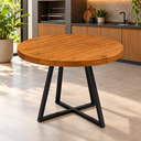 Ver imagem 1 de Mesa de Jantar Redonda 110cm em Madeira Maciça Estilo Industrial 6 Lugares Marcenariapontochic