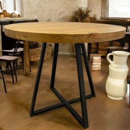 Mesa de Jantar Redonda 110cm em Madeira Maciça Estilo Industrial 6 Lugares Marcenariapontochic - 2