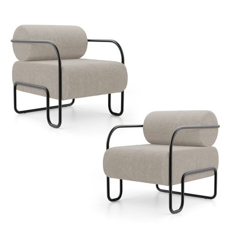 Kit 02 Poltronas Decorativas Orgânica Living Miska Bouclê Bege - Desk Design