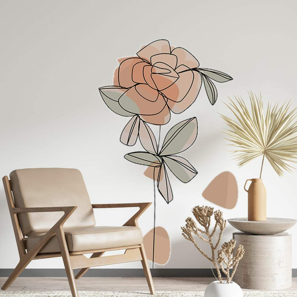 Adesivo de Parede Flor Decorativoboho Floral Minimalista Sala Pastel 90cm