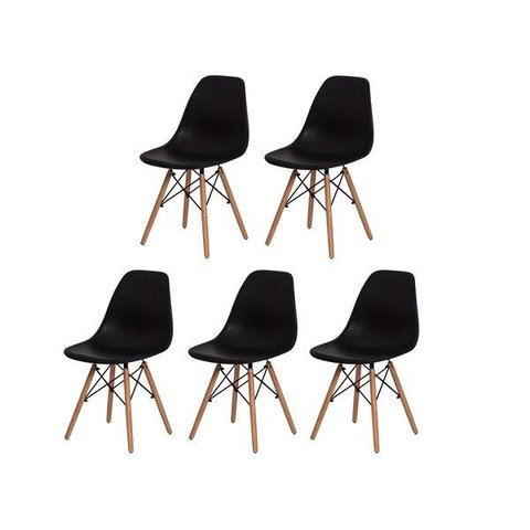 Kit 5 Cadeiras Eiffel Charles Eames Wood Cozinha Jantar Preta