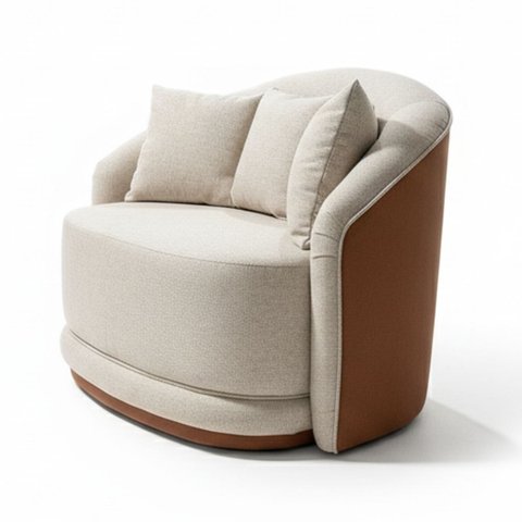 Poltrona Ametista Fixa Tecido Linho Cru e Marrom Terracota