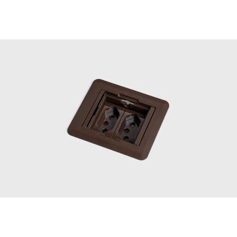 Caixa de Tomada Embutir Mesa 2 Tomadas Flex Tampa Retrátil Marrom