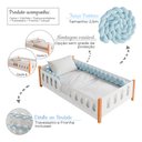 Ver imagem 3 de Cama Infantil Montessoriana Completa com Colchão Enxoval Trança Azul Melissa Acompanha Lousa Magica