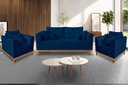 Ver imagem 2 de Kit Sofá 3 Lugares e 2 Poltronas Beny Viena Suede Azul - Madeira Prima Deccor