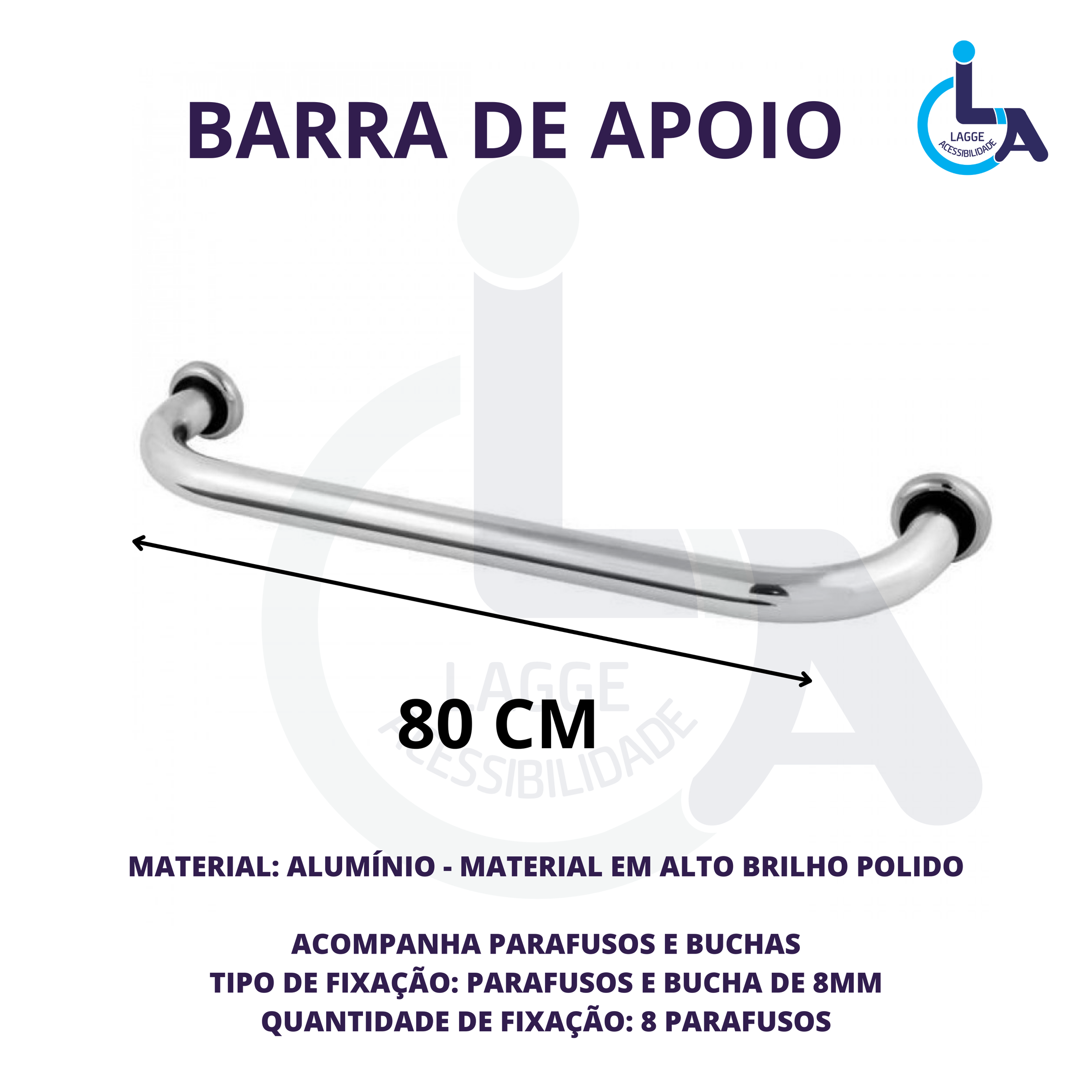 Barra De Apoio Reta Aluminio 80cm Madeiramadeira 