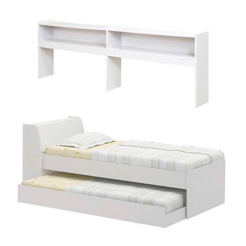 Cama Solteiro Bicama com Estante Ditália Bb-28-29 Branco