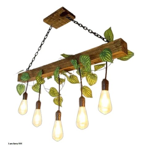 Lustre Luminária de Madeira Rústico Pó de Madeira para 5 Lâmpadas Bivolt Área Gourmet