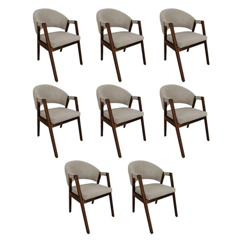 Kit 8 Cadeiras de Jantar Madeira Maciça Helen Impermeável Cor da Estrutura:mel;cor do Assento:bege L