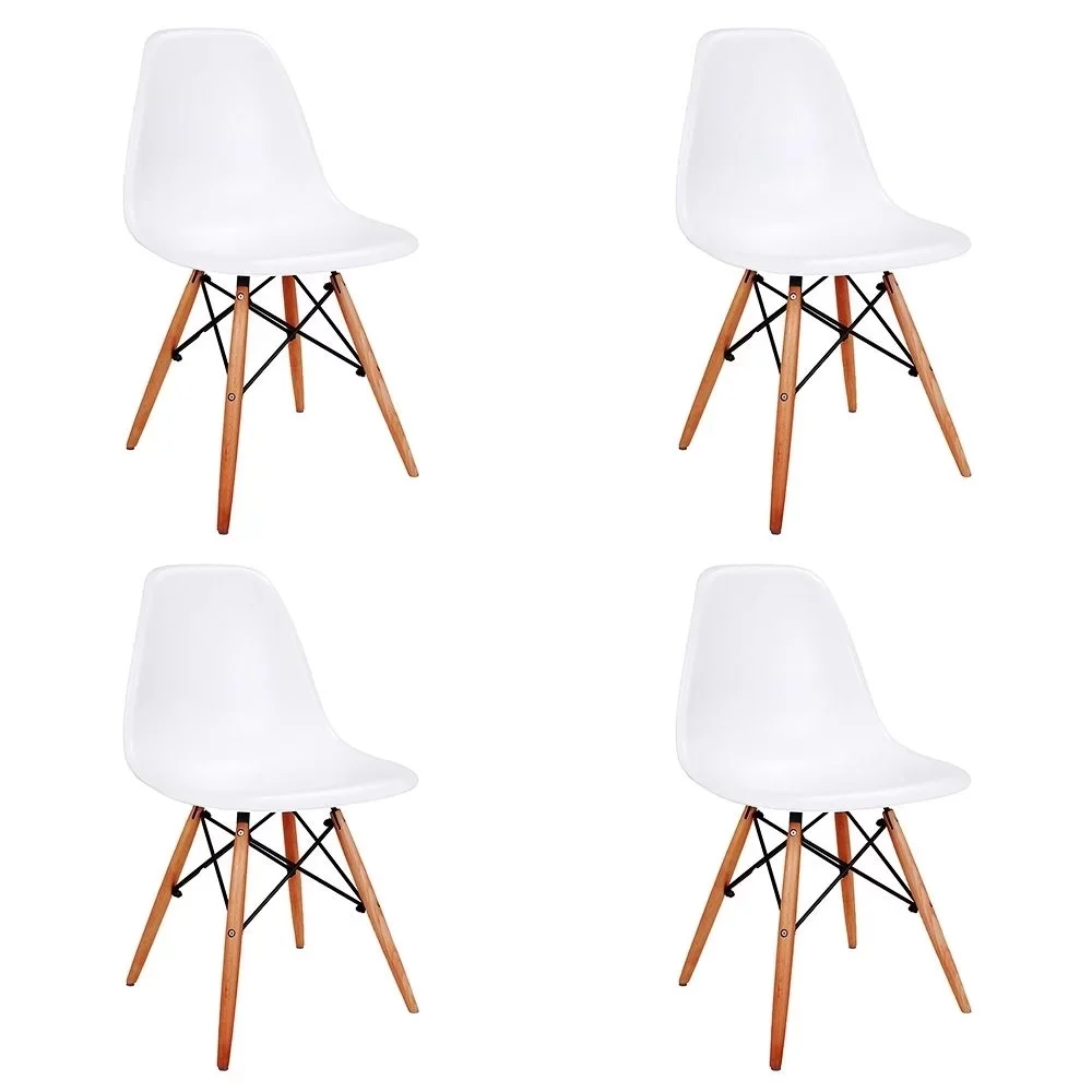 Ver imagem 5 de Conjunto De Mesa Eames Eiffel Retangular 120x75 Tampo De Madeira Preto Com 4 Cadeiras Brancas