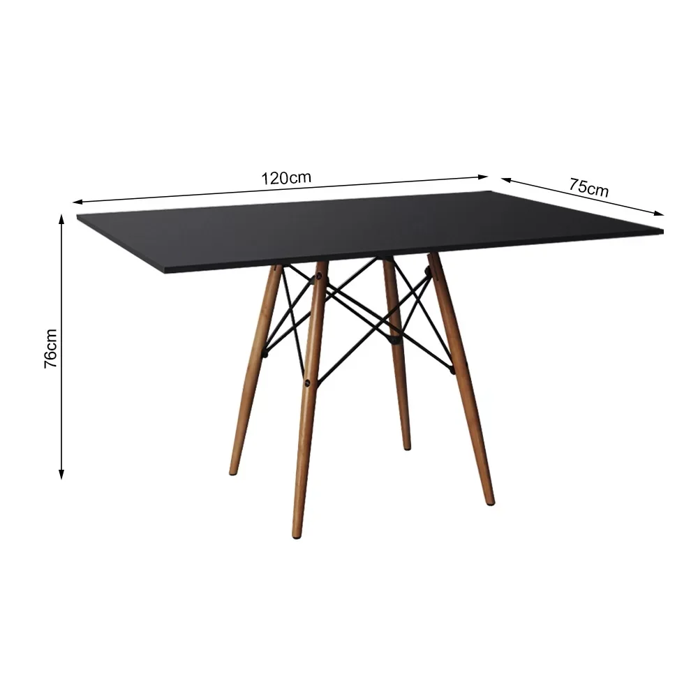 Ver imagem 4 de Conjunto De Mesa Eames Eiffel Retangular 120x75 Tampo De Madeira Preto Com 4 Cadeiras Brancas
