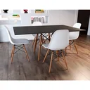 Ver imagem 1 de Conjunto De Mesa Eames Eiffel Retangular 120x75 Tampo De Madeira Preto Com 4 Cadeiras Brancas