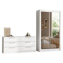 Ver imagem 2 de Conjunto Quarto Solteiro com Guarda-Roupa 2 Portas com Espelhos e Cômoda Branco Madesa