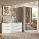 Ver imagem 1 de Conjunto Quarto Solteiro com Guarda-Roupa 2 Portas com Espelhos e Cômoda Branco Madesa