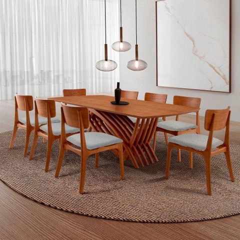 Conjunto de Jantar Venus 8 Lugares Tampo MDF Cadeiras Viena Gold Estofadas 220cm Moderna