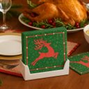 Ver imagem 2 de Kit Guardanapo de Natal Estampado Rena Verde e Vermelho 25x25cm Folha Dupla Prime 40 Unidades
