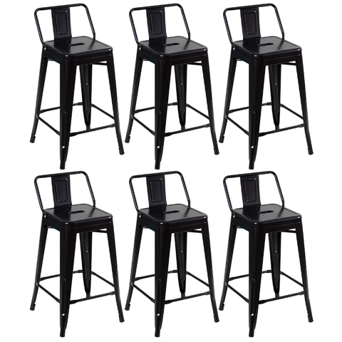 Kit 6 Banquetas Altas Industriais Pretas em Aço 76cm com Encosto – Modelo Iron Tolix