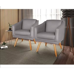 Kit 2 Poltronas para Sala Recepção Escritório Consultório Suede Cinza