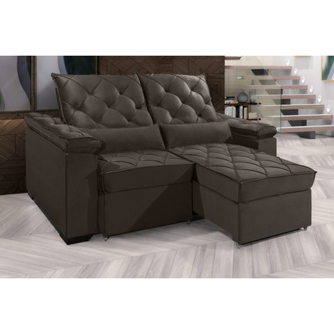 Sofá Retrátil e Reclinável Berlim 2.10m Velusoft D33 "marrom" - Estilo Estofados