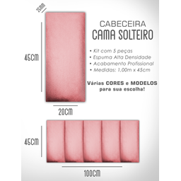 Kit 5 Cabeceiras de Cama Solteiro Estofada Modulada 1,00mx45cm - 5