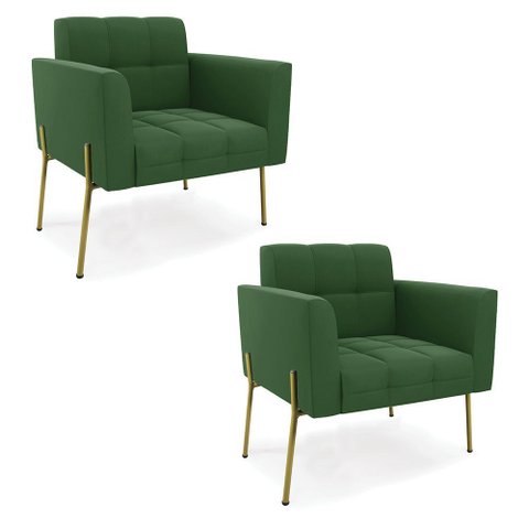 Poltrona Pé de Ferro Dourado para Sala Kit 2 Elisa Suede D03 - D’Rossi