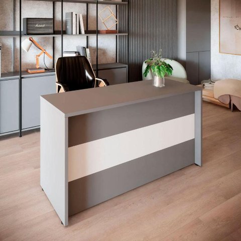 Balcão de Atendimento Recepção 120 cm Reto Baixo F5 Office Cor:Cinza Sagrado com Branco