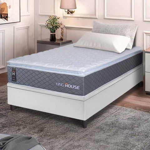 Conjunto Box Baú Branco Argel Cinza Espuma D33 Solteiro 88x188x74 - King House