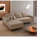 Ver imagem 1 de Sofá Fixo com Chaise 2,5m Cronos Linho com Molas Lado Esquerdo Meu Sofá Online