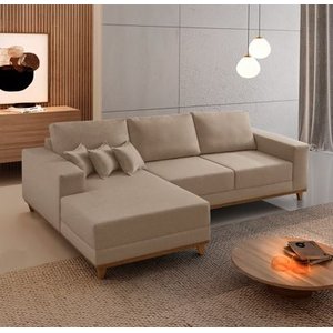 Sofá Fixo com Chaise 2,5m Cronos Linho com Molas Lado Esquerdo Meu Sofá Online