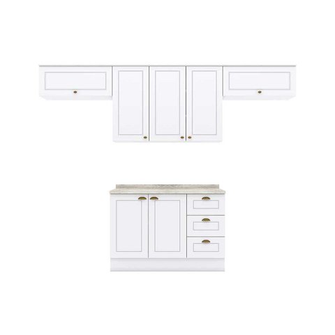 Cozinha Completa Americana 5 Peças (3 Armários + 1 Balcão + 1 Complemento) C5P11 Branco - Henn