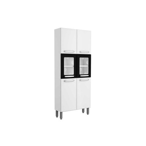 Módulo Cozinha Bertolini Evidence Paneleiro 7039 6 Portas (2 de Vidro) Branco/Preto