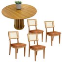 Ver imagem 5 de Mesa Jantar 4 Lugares MDF Base Ripada Freijó Terracota Dalla Costa Móveis