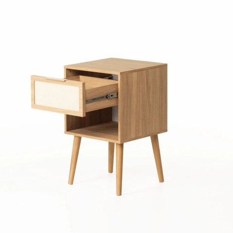 Mesa de Cabeceira Ivvie 1 Gaveta Tauari/dourado - Telinha Rattan