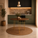 Ver imagem 1 de Mesa Sala e Jantar Redonda 90cm Amêndoa Clips 3 Pés Base Dourada