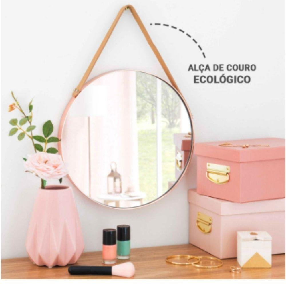 Espelho Redondo Decorativo com Alça 45cm Diversas Cores: Rose Gold com Alça Bege - 6